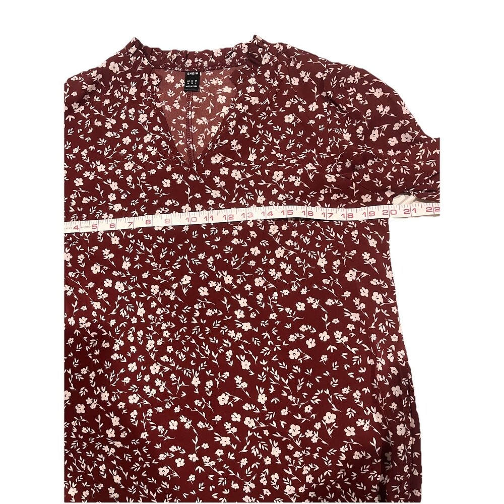 NWOT SHEIN Brick Red Ditsy Floral Long Sleeve Ruffle Blouse Size M - Picture 6 of 9